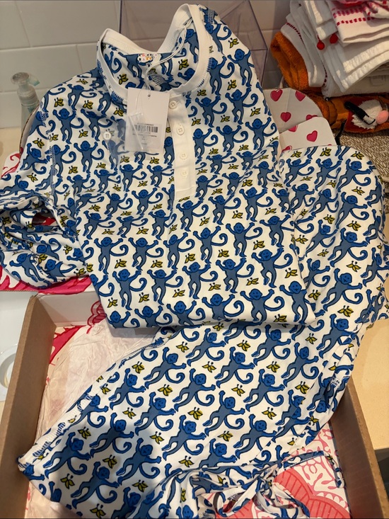 Roller Rabbit Other - Roller Rabbit White Pajama Set with Blue Monkey and Yellow Accents